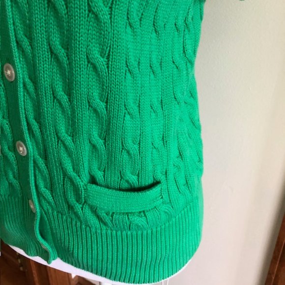 RALPH LAUREN Green Cable Short Sleeve Button Front V Neck Cotton Sweater… - Picture 11 of 17